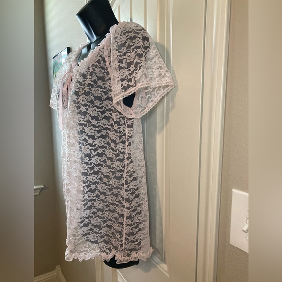 Vintage Texsheen Pale Pink Lace Bed Jacket Sz S. - Picture 3 of 10